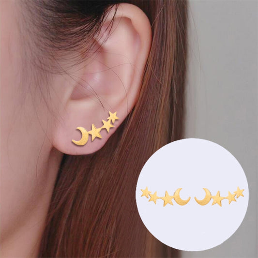 Simple Moon Star Stud Earrings for Women Birthday Gift Jewelry