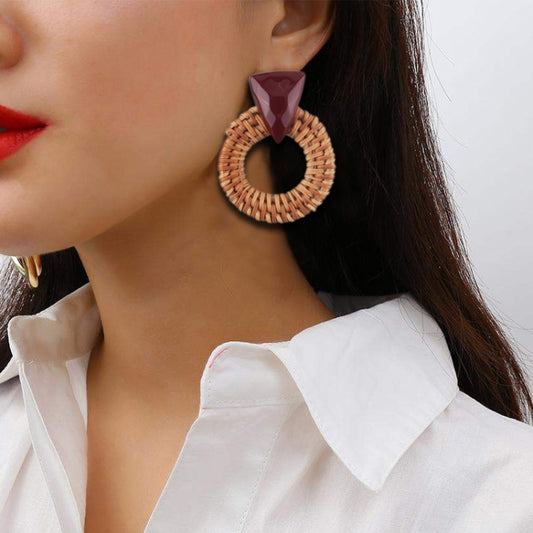 Rattan Wooden Vintage Handmade Dangle Earrings