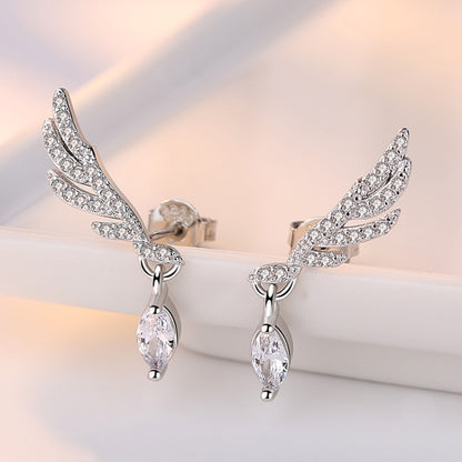 925 Sterling Silver Fashion Elegant Zircon Wings Earrings For Women