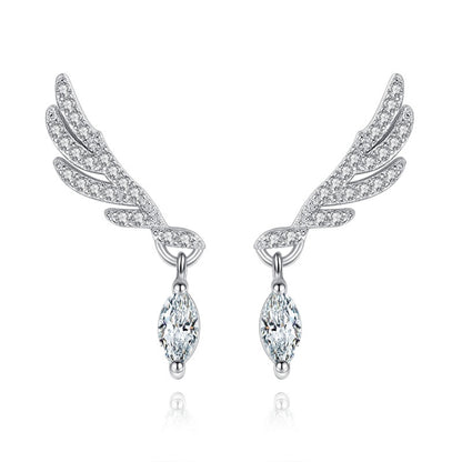 925 Sterling Silver Fashion Elegant Zircon Wings Earrings For Women