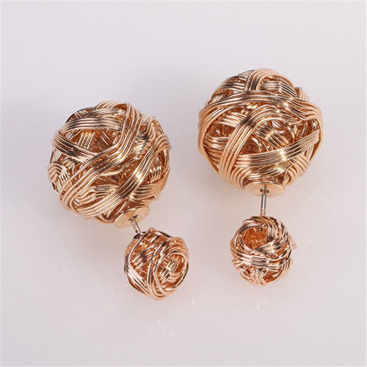 Metal Weaving Double Sides Earrings Woman Vintage Cute Gold Color Stud Earring