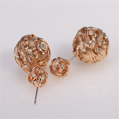 Metal Weaving Double Sides Earrings Woman Vintage Cute Gold Color Stud Earring