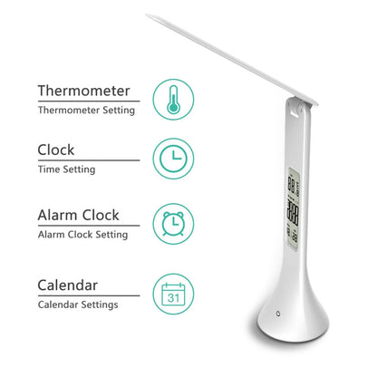 3.5W Foldable Dimmable Calendar Temperature Alarm Clock LED Table Lamp Night Reading Light