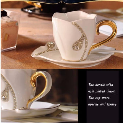 Diamonds Design Coffee Mug Creative Gift Lovers Tea Cups 3D Ceramic Mugs with Rhinestones