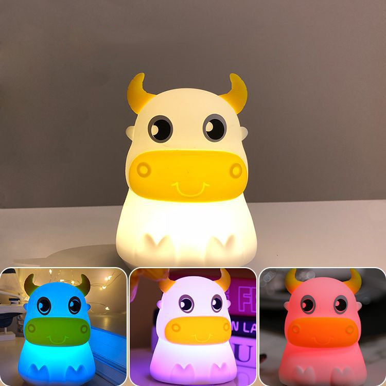 Colorful Dull Cow Silicone Night Light Led Creative Dream Bedroom Bedside Patted With Sleeping Lights