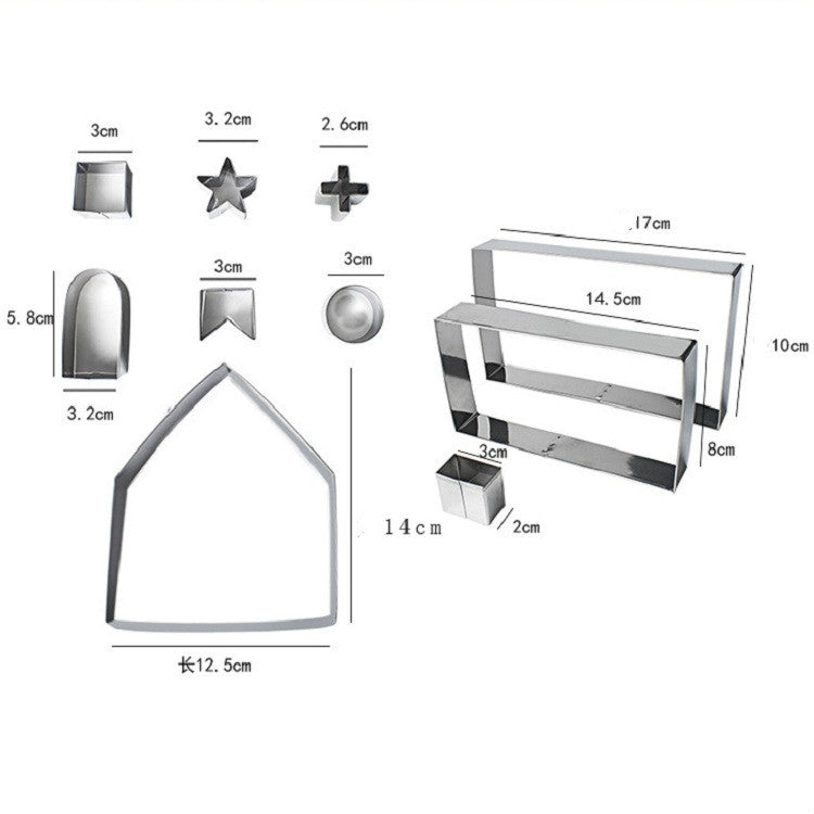 10 in 1 3D Stainless Steel Biscuit Mold Christmas Gingerbread House Baking Tools