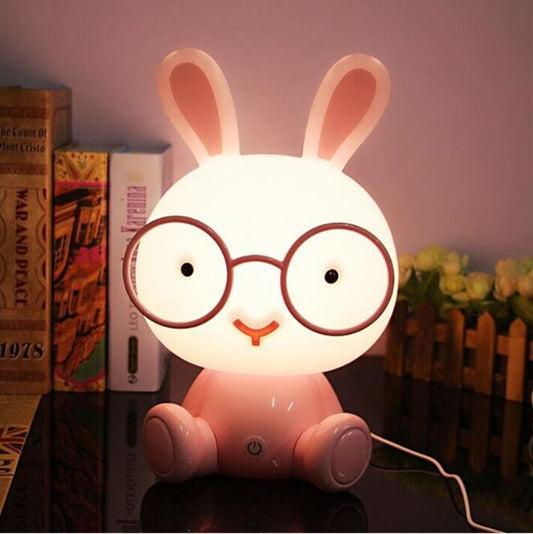 Fashion Cute Cartoon Rabbit LED 3-modes Dimming Touch Control Bedside Lamp, US Plug