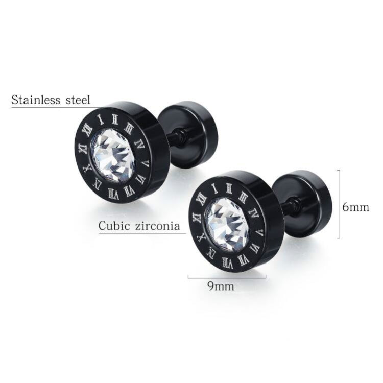 1 Pair OPK 600 Street Retro Men Numerals Round Diamond Earrings