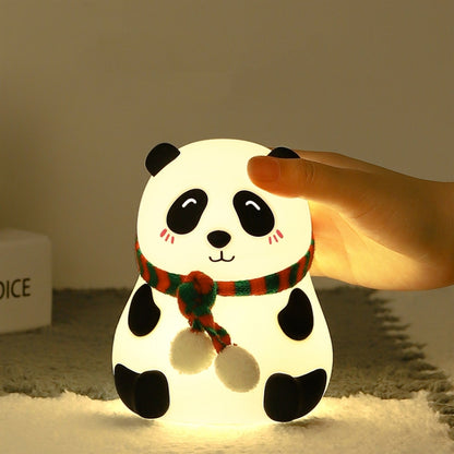 Cute Panda Night Light USB Charging Touch Control Colorful Silicone Bedside Lamp