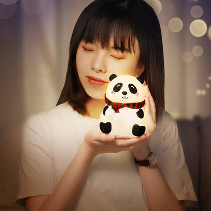 Cute Panda Night Light USB Charging Touch Control Colorful Silicone Bedside Lamp