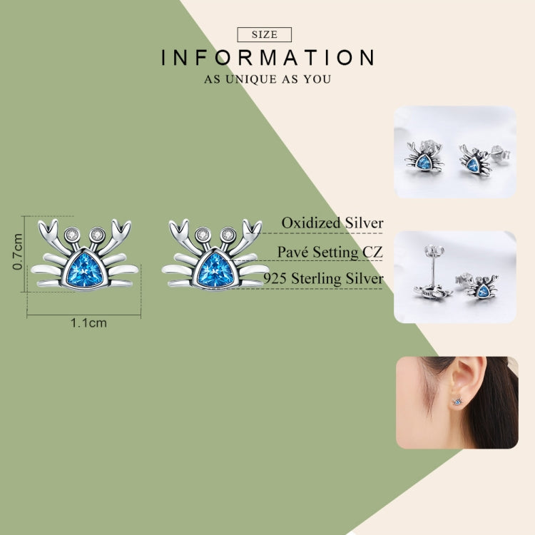 Little Crab S925 Sterling Silver Earrings with Gemstone Heart-shaped Earrings, SCE413