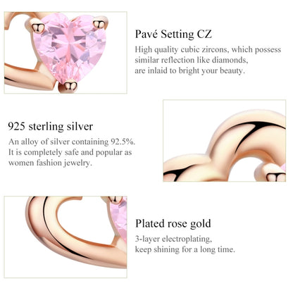 Sterling Silver Earrings Heart-shaped Rose Gold-plated Zircon Earrings, SCE090-C