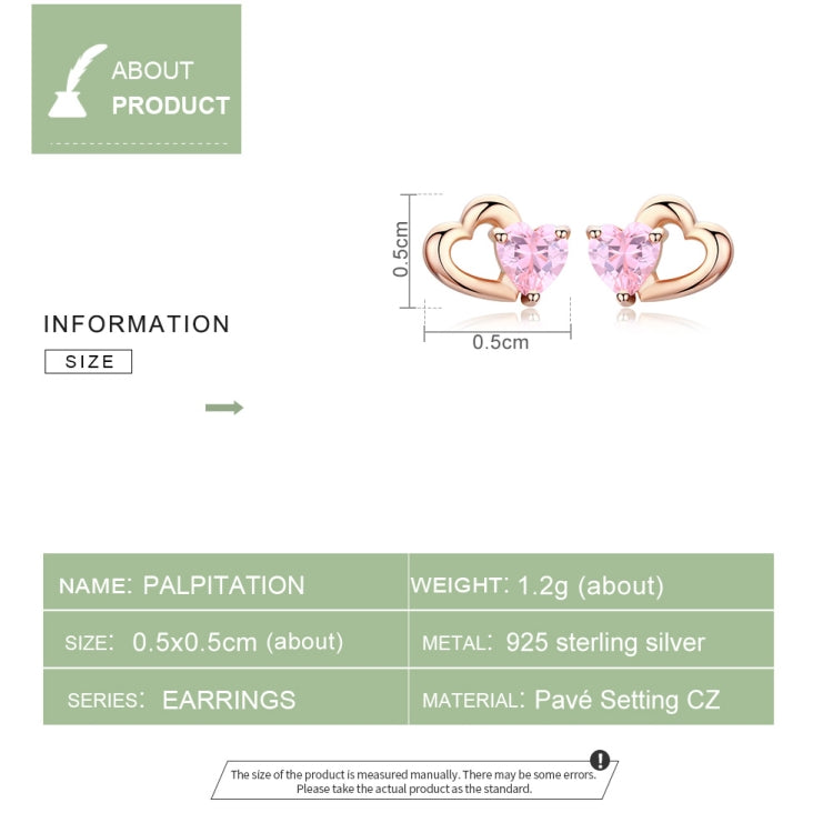 Sterling Silver Earrings Heart-shaped Rose Gold-plated Zircon Earrings, SCE090-C