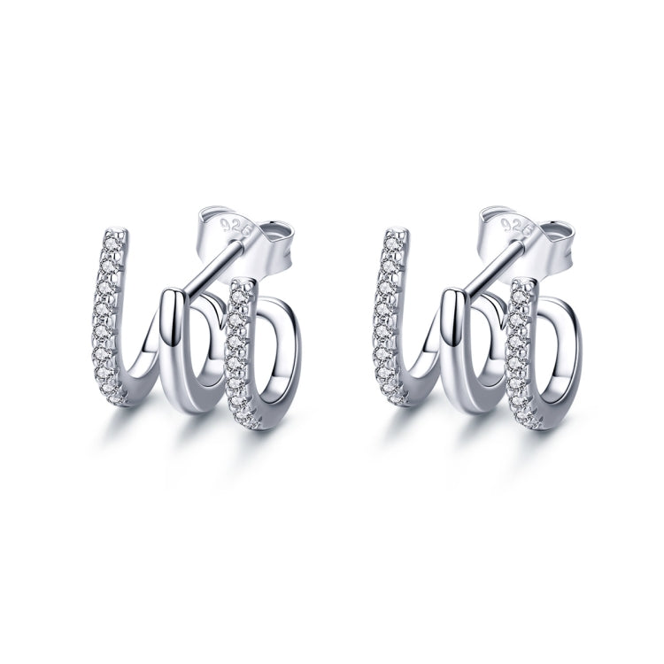 Sterling Silver Earrings Three-layer Twisted Silver Earrings Zircon Earrings, SCE585