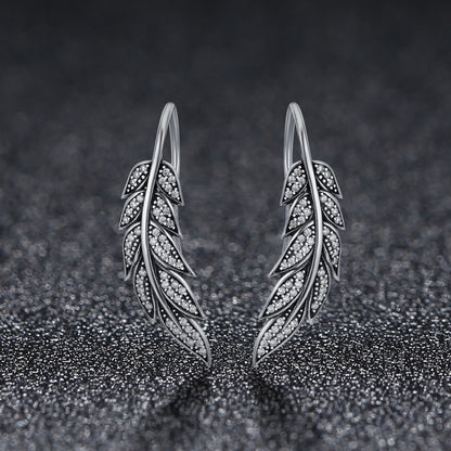 Diamond Leaf Silver Earrings Female S925 Sterling Silver Earrings, SCE215