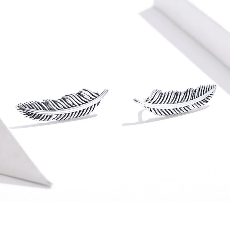 Retro Feather Earrings Sterling Silver Girls Earrings, SCE865