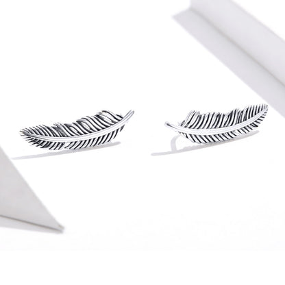 Retro Feather Earrings Sterling Silver Girls Earrings, SCE865