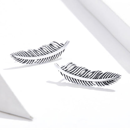 Retro Feather Earrings Sterling Silver Girls Earrings, SCE865