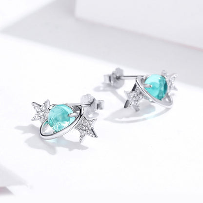 Interstellar Earrings Sterling Silver Female Platinum-plated Earrings Star Earrings, SCE701