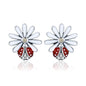 Sterling Silver Ladybug Flower Earrings Drop Oil Diamond Earrings Female Earrings, SCE459