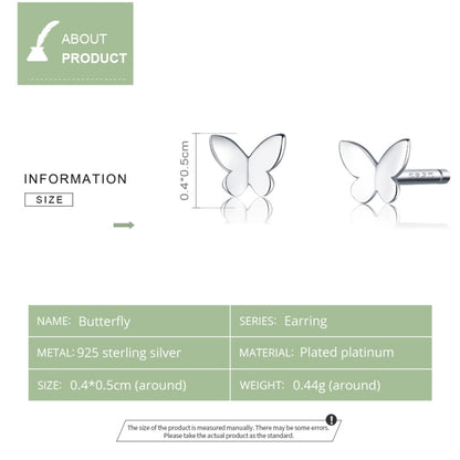 Sterling Silver Butterfly Earrings Fresh Simple and Compact Platinum-plated Girls Earrings, SCE775