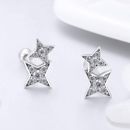 Sterling Silver Bright Star Style Diamond Earrings Female Earrings, SCE432