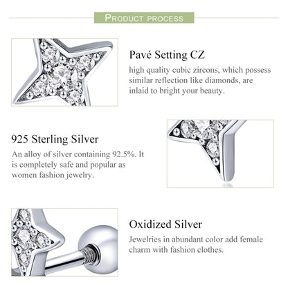 Sterling Silver Bright Star Style Diamond Earrings Female Earrings, SCE432