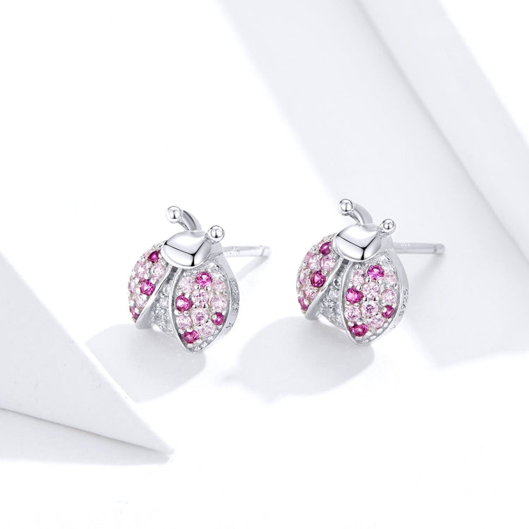 Sterling Silver Insect Earrings Seven-star Ladybug Earrings Platinum-plated Girl Earrings, SCE715