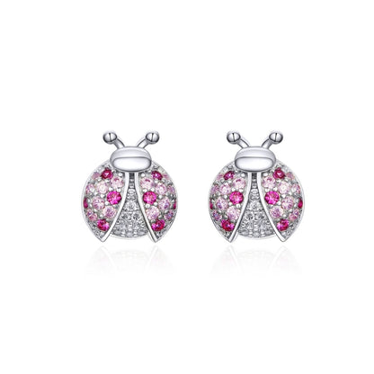 Sterling Silver Insect Earrings Seven-star Ladybug Earrings Platinum-plated Girl Earrings, SCE715