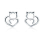 Simple Plain Silver Cat Earrings Sterling Silver Hollow Female Earrings Small Animal Silver Jewelry, SCE271