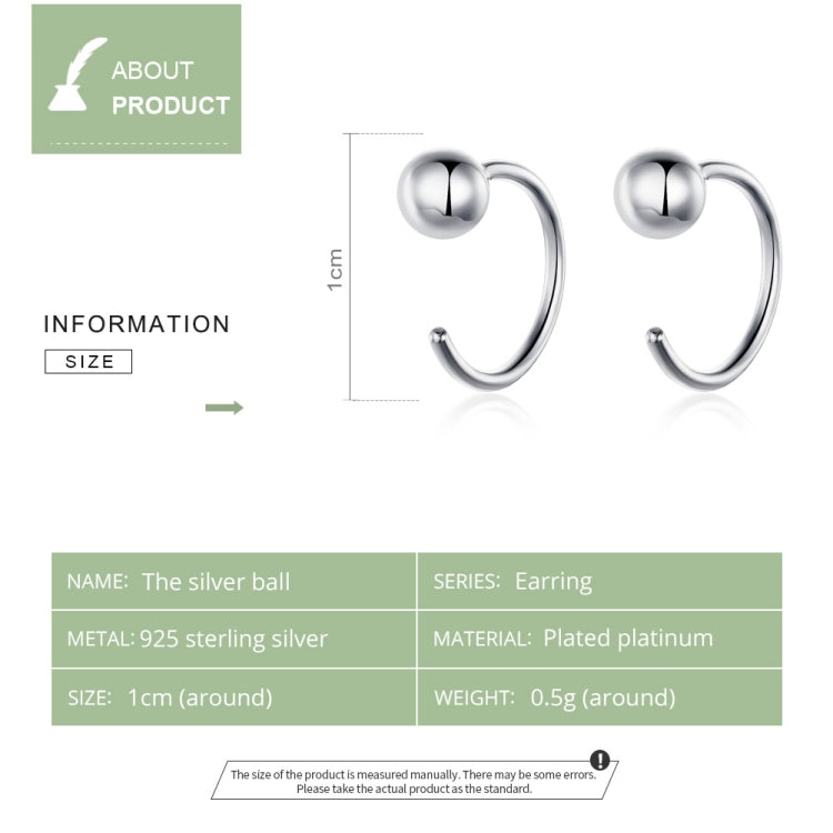 Sterling Silver Earrings Simple Platinum-plated Earrings Temperament Small Ball Earrings, SCE782-A