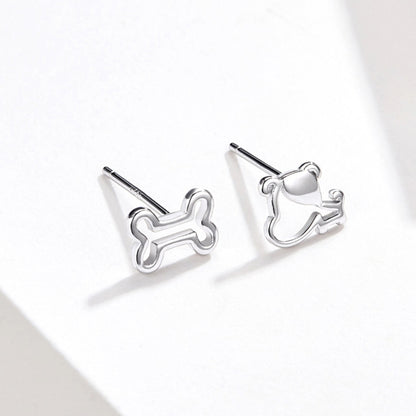 Sterling Silver Hollow Dog Bone Earrings Simple Jewelry, SCE649