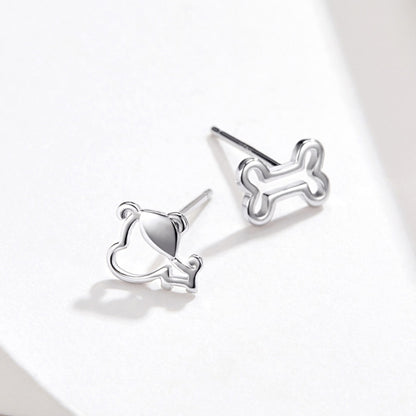 Sterling Silver Hollow Dog Bone Earrings Simple Jewelry, SCE649