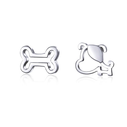 Sterling Silver Hollow Dog Bone Earrings Simple Jewelry, SCE649