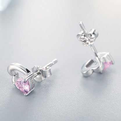 Heart-shaped S925 Sterling Silver Earrings with Gemstones, SCE090