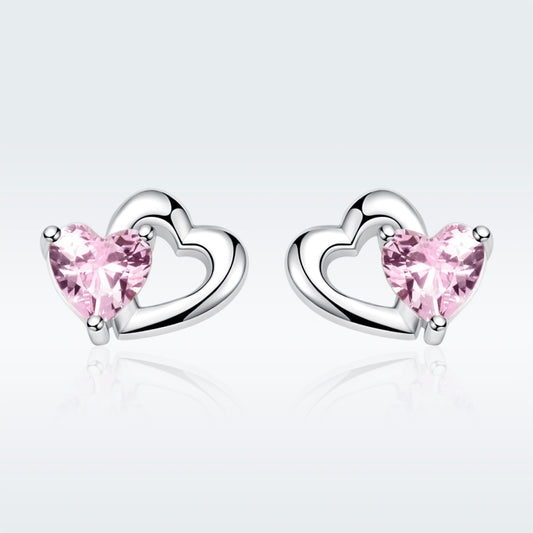 Heart-shaped S925 Sterling Silver Earrings with Gemstones, SCE090