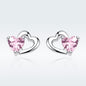 Heart-shaped S925 Sterling Silver Earrings with Gemstones, SCE090