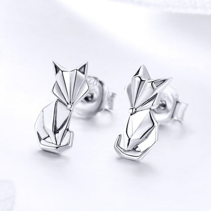 S925 Animal Earrings Jewelry Origami Fox Sterling Silver Girls Earrings, SCE526