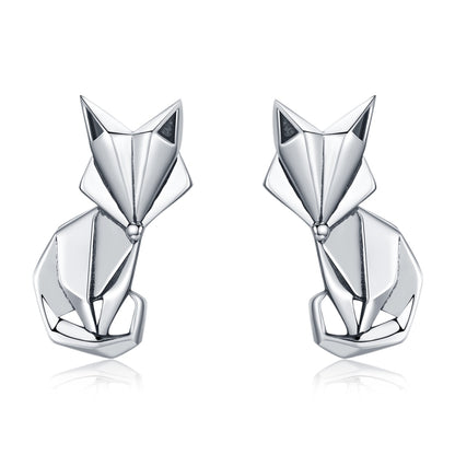 S925 Animal Earrings Jewelry Origami Fox Sterling Silver Girls Earrings, SCE526