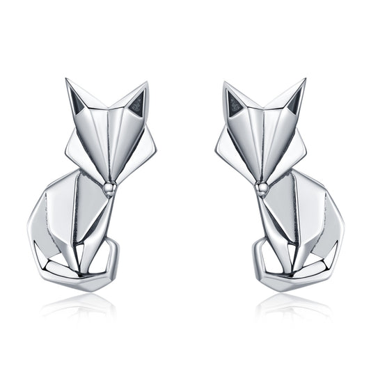 S925 Animal Earrings Jewelry Origami Fox Sterling Silver Girls Earrings, SCE526