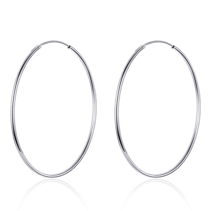 Big Circle Earrings Simple Platinum-plated Sterling Silver S925 Earrings, SCE711