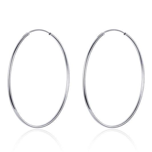 Big Circle Earrings Simple Platinum-plated Sterling Silver S925 Earrings, SCE711