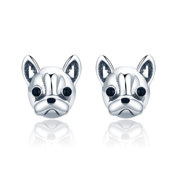 S925 Sterling Silver Animal Earrings Bulldog Plain Silver Earrings, SCE283