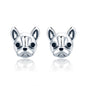 S925 Sterling Silver Animal Earrings Bulldog Plain Silver Earrings, SCE283