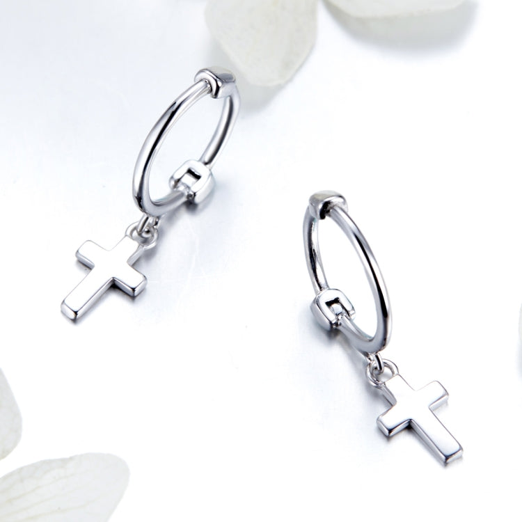 Cross Earrings S925 Sterling Silver Platinum-plated Earrings Men Women Simple Earrings, SCE547