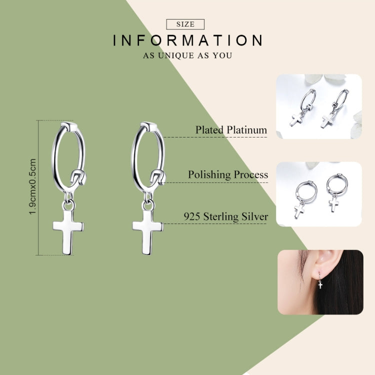 Cross Earrings S925 Sterling Silver Platinum-plated Earrings Men Women Simple Earrings, SCE547