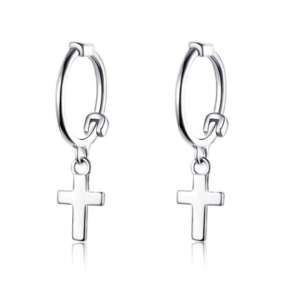 Cross Earrings S925 Sterling Silver Platinum-plated Earrings Men Women Simple Earrings, SCE547