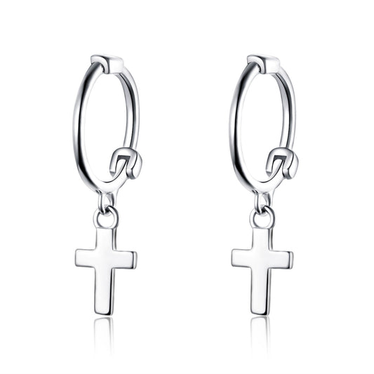 Cross Earrings S925 Sterling Silver Platinum-plated Earrings Men Women Simple Earrings, SCE547