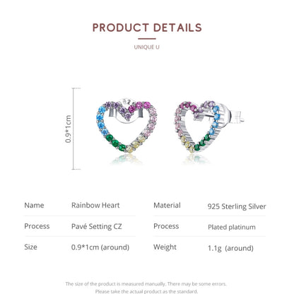 Rainbow Earrings Sterling Silver S925 Heart-shaped Zircon Girls Accessories, SCE891