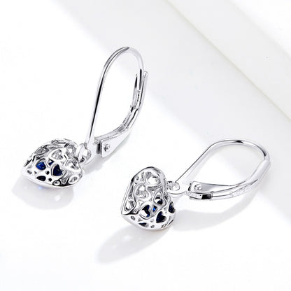 S925 Sterling Silver Stud Earrings Hollow Heart Shaped Earrings Simple Platinum Plated Earrings, SCE746